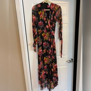 Betsey Johnson Size 14 Floral Floor Length Wrap Dress